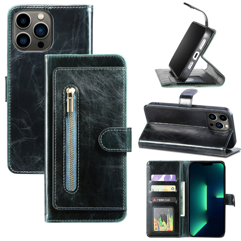 Flip-style Phone Case with Card Slot and Zipper Wallet for iPhone